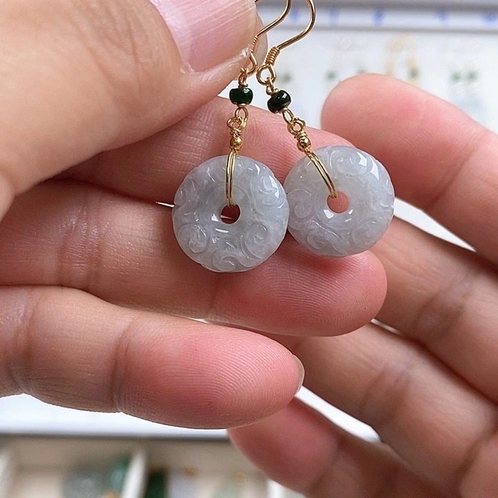 翡翠银S925镶嵌耳饰20号