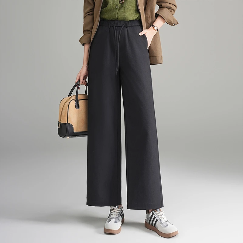 2025秋季新款韩版宽松休闲裤女高腰显瘦百搭直筒阔腿裤小个子长裤