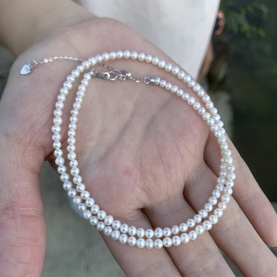 【雪魄】天然钻光极光小米珠3-4mmS925延长链（总长约46cm）