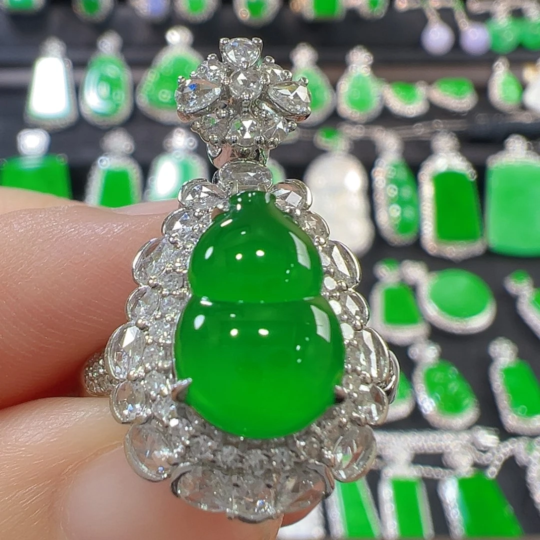 翡翠18K金镶嵌吊坠(不含链)