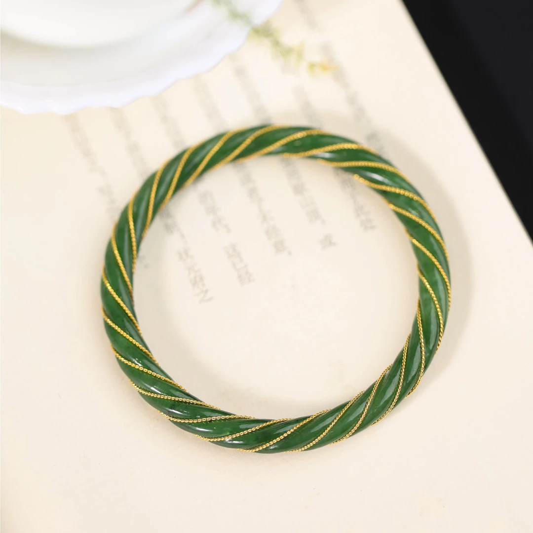 (圈口60-61)【碧云天】原创国风新中式定制珠宝 和田碧玉麻花手镯