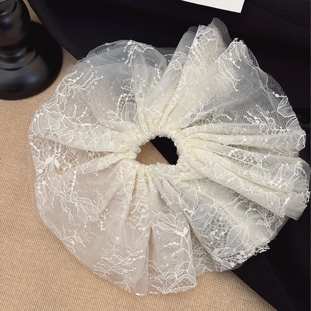 法式复古蕾丝超大裙摆头花大肠发圈温柔气质高级感少女显脸小发绳