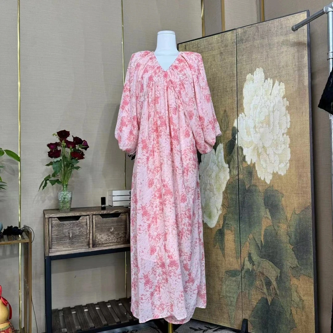 【60】蜜桃粉法式V领时尚轻奢显瘦气质连衣裙