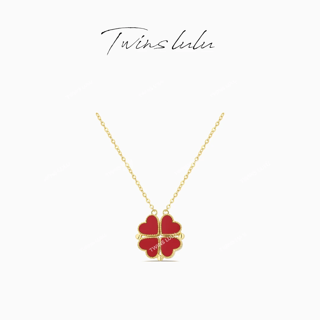 TWINS LULU 925银 镀K金 小众爱心四叶项链送女友礼物TSJ9128