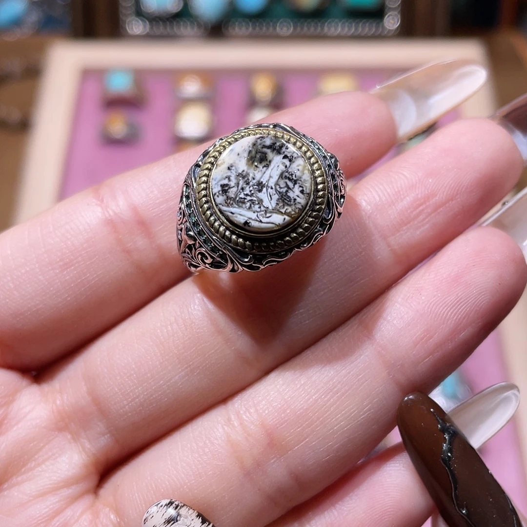 琥珀银S925镶嵌戒指戒指