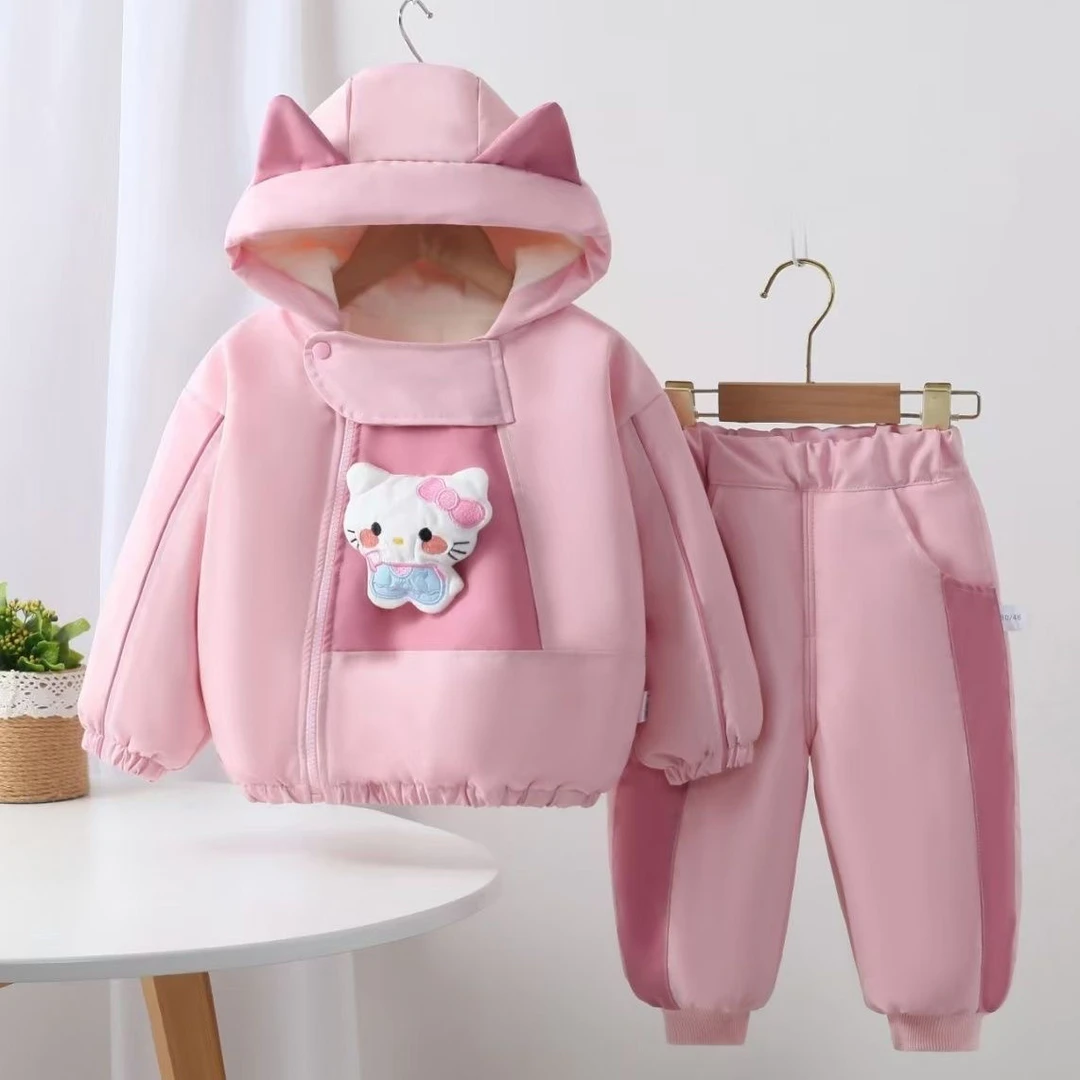 女童冬装套装2025新款女宝宝卡通动漫棉服两件套夹棉加厚外出服潮