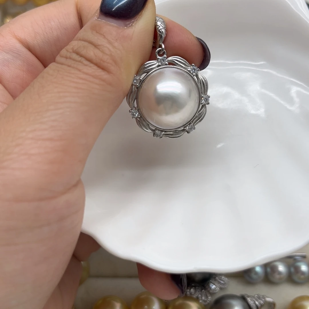 拼合珍珠（马贝珠）银S925镶嵌吊坠(不含链)