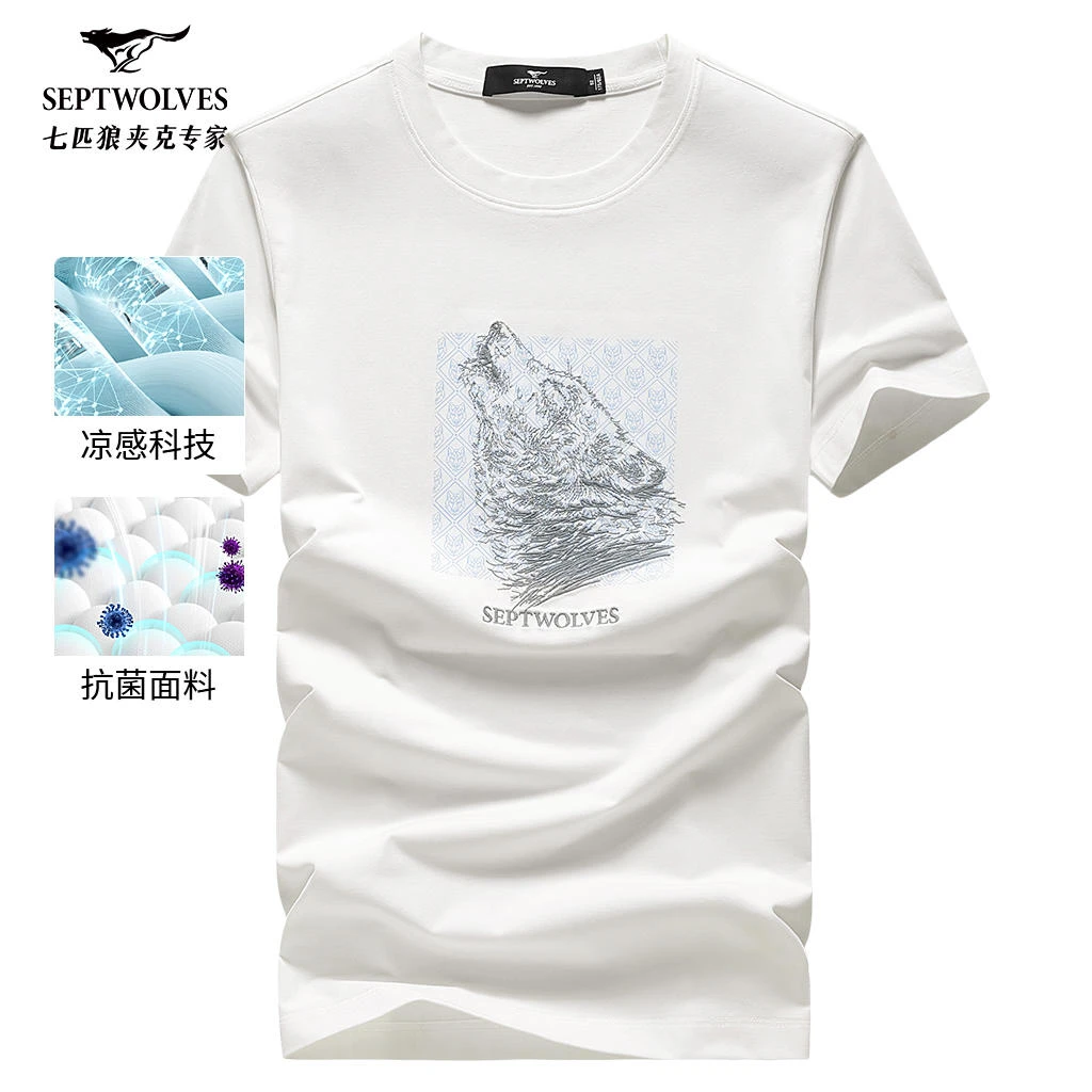 【啸天狼】七匹狼男士短袖t恤圆领夏季新款上衣休闲高级感男装薄T恤