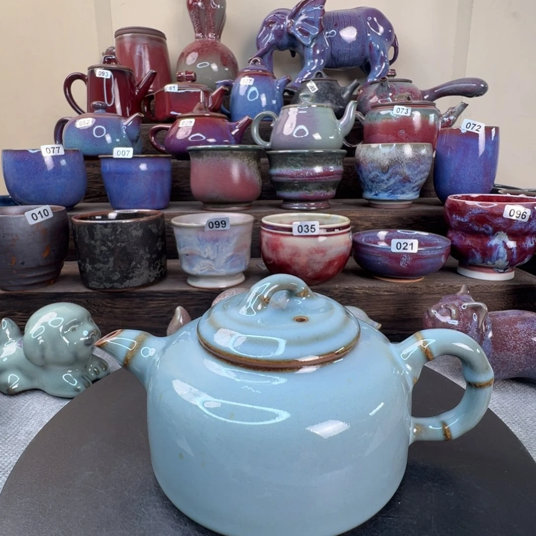 特价福利青里釉满容230ml扁竹节茶壶一把