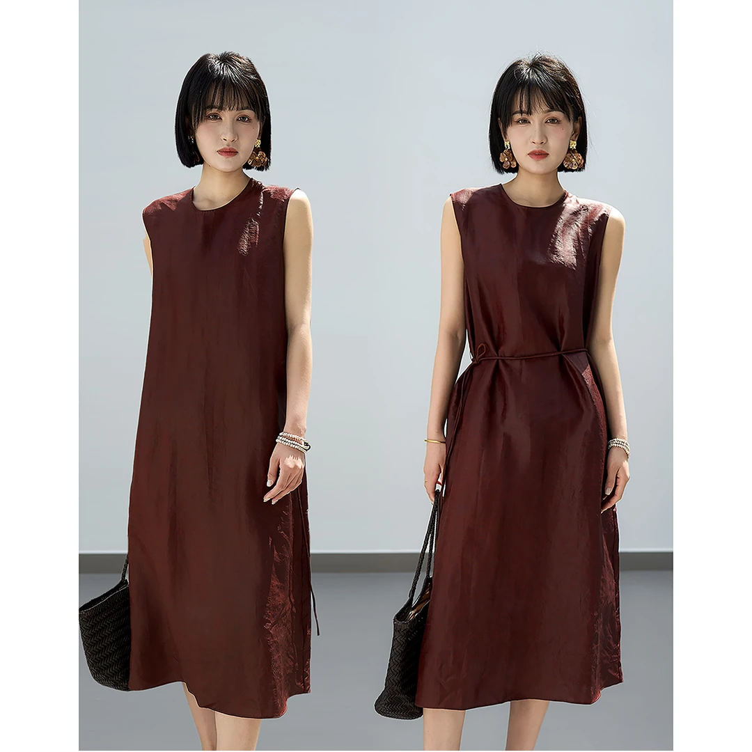 笑涵高端线｜非遗红云纱｜气质优雅无袖A字连衣裙女