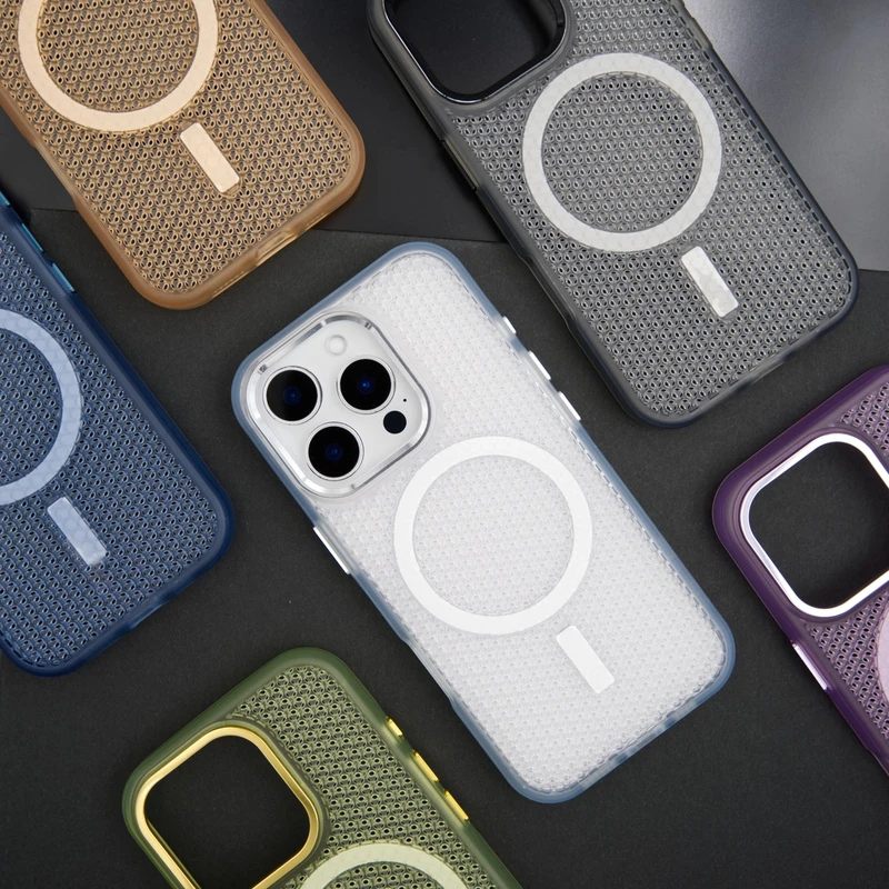 夏日蜂窝散热适用华为小米15苹果12promax/17磁吸手机壳软边防摔