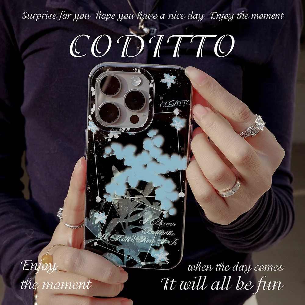 coditto伴随花开黑双层适用iPhone15promax手机壳创意14pro小众13