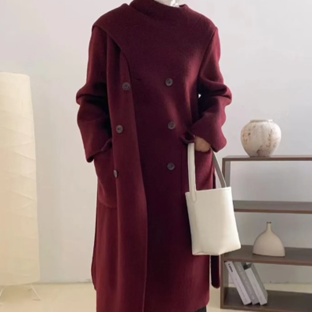 牦牛绒围巾款大衣