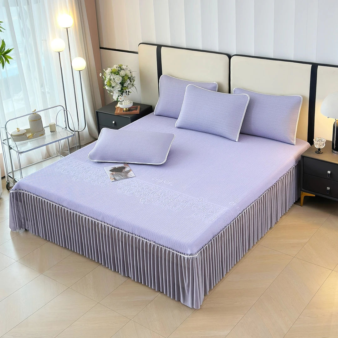 抗夏天(高分子冰丝凉席三件套)一触即凉超软专用防滑可机洗床裙款