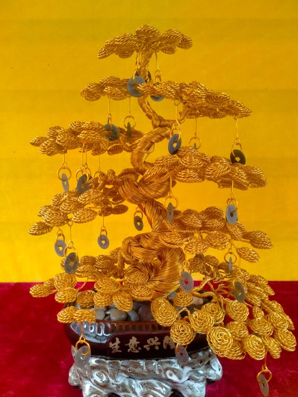 纯手工编织铝线发财树摇钱树工艺品店铺开业招财摆件