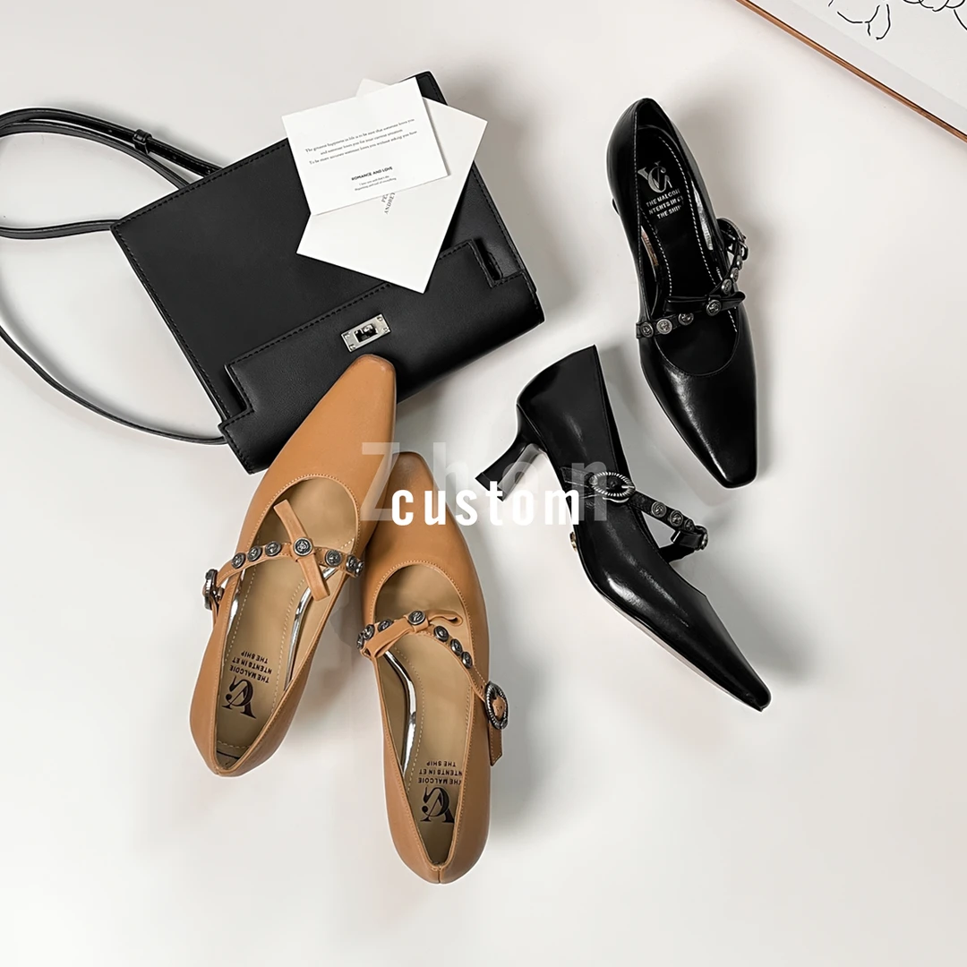 Lucky -芯- 5.5cm/春日方头浅口装饰一字带方片跟单鞋