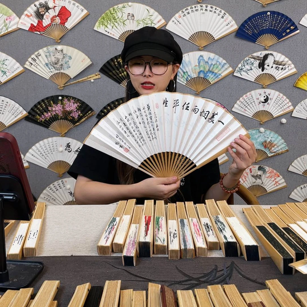 国画95寸玉竹-纯手绘-文玩扇骨（默认粘好）定风波