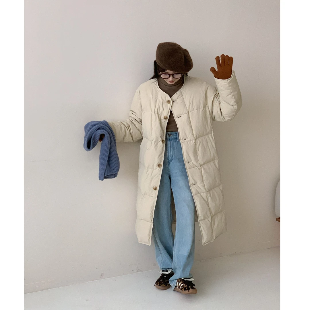 白白家-新国标90白鸭绒长款过膝羽绒服#23006