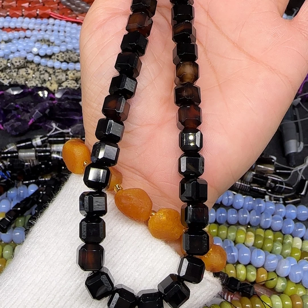 玛瑙/玉髓合金珠宝半成品梦幻玛瑙约8mm方糖一条30cm