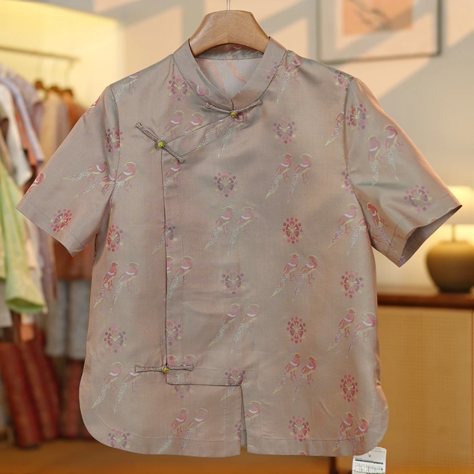 小楠专属[蜀锦罗.翟鸟]100桑蚕丝国风上衣夏季F25286