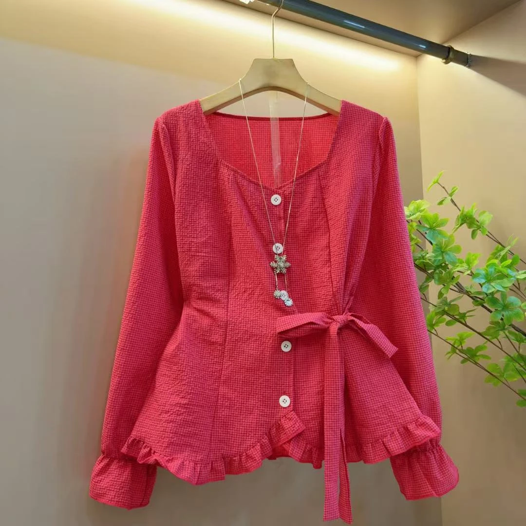 早秋新款时尚减龄系带蝴蝶结设计长袖百搭上衣（长62左右）