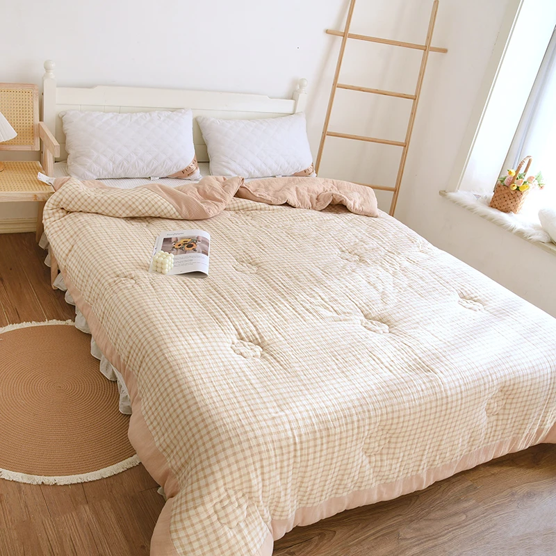 全棉双层纱秋冬双人棉花被学生宿舍夹棉单人被子