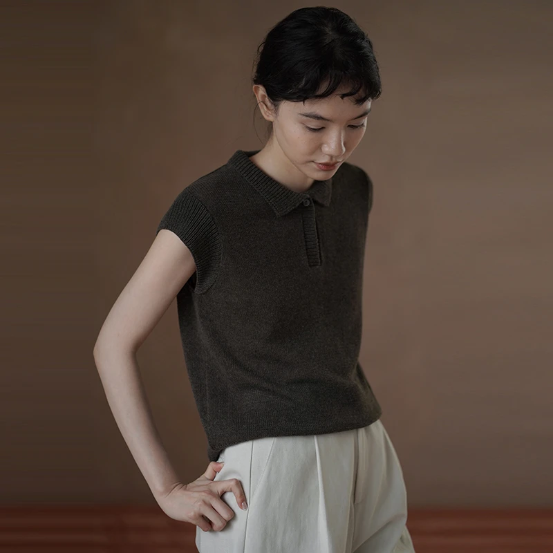 【女装优选】哈齿小姐轻薄亚麻Polo领针织短袖上衣女20DZ2505115Z