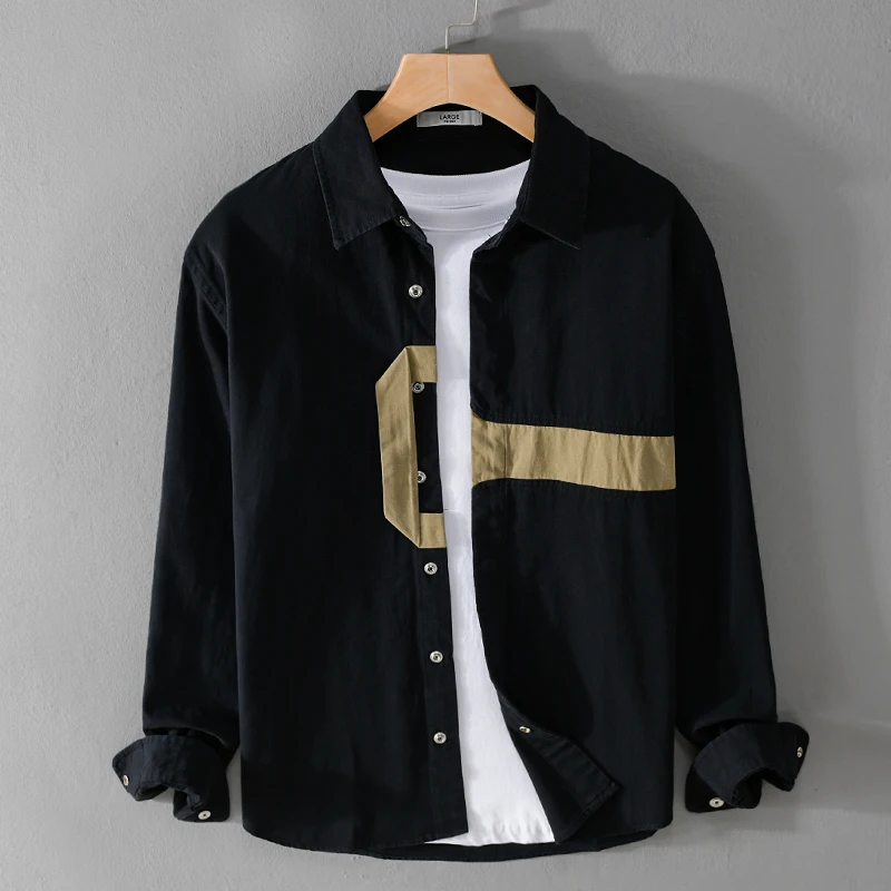 男士纯棉长袖衬衫休闲宽松潮流春秋外套时尚韩版百搭透气帅气