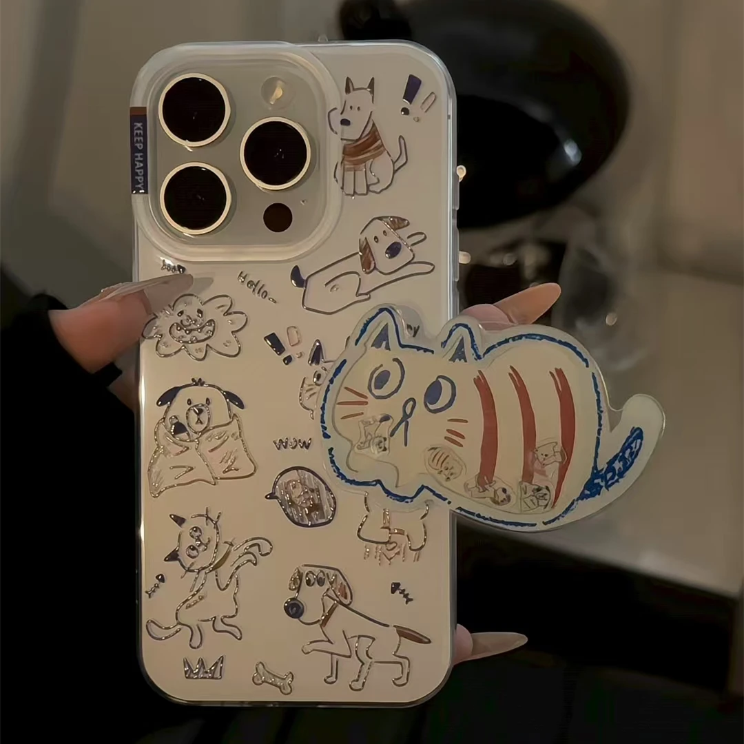 双层IMD涂鸦小猫摇摇乐is手机壳适用苹果16华为p70oppo小米15vivo