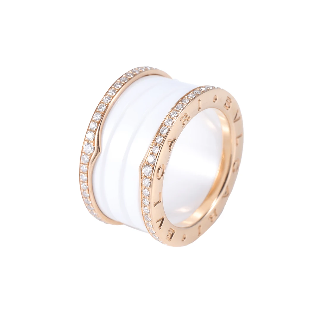 99新 BVLGARI/宝格丽 【念念】弹簧戒指 四圈 双边钻 玫瑰金 51