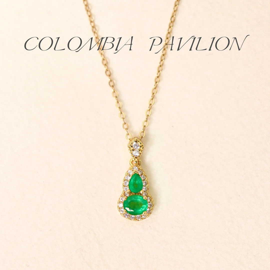 【福禄】9301-S925银-天然祖母绿吊坠-葫芦-主石0.3ct+0.5ct左右