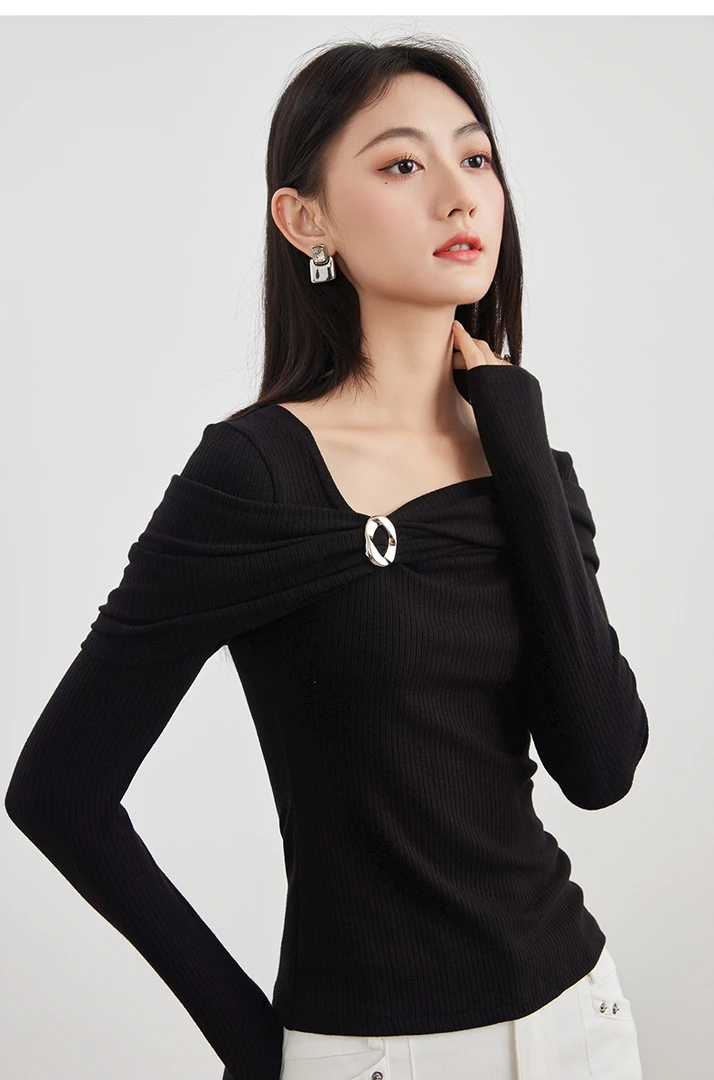 爱客长袖修身型女毛针织衫百搭秋冬女装YA25336Z001