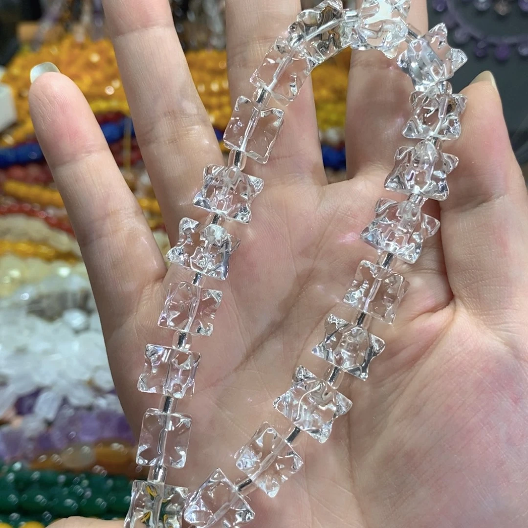 玛瑙/玉髓足银镀金镶嵌珠宝半成品净体白水晶六芒星一条19颗