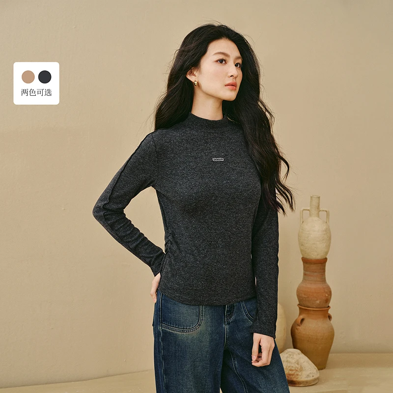 【流光风穿搭】茵曼25冬季法式半高领修身显瘦T恤长袖内搭打底衫