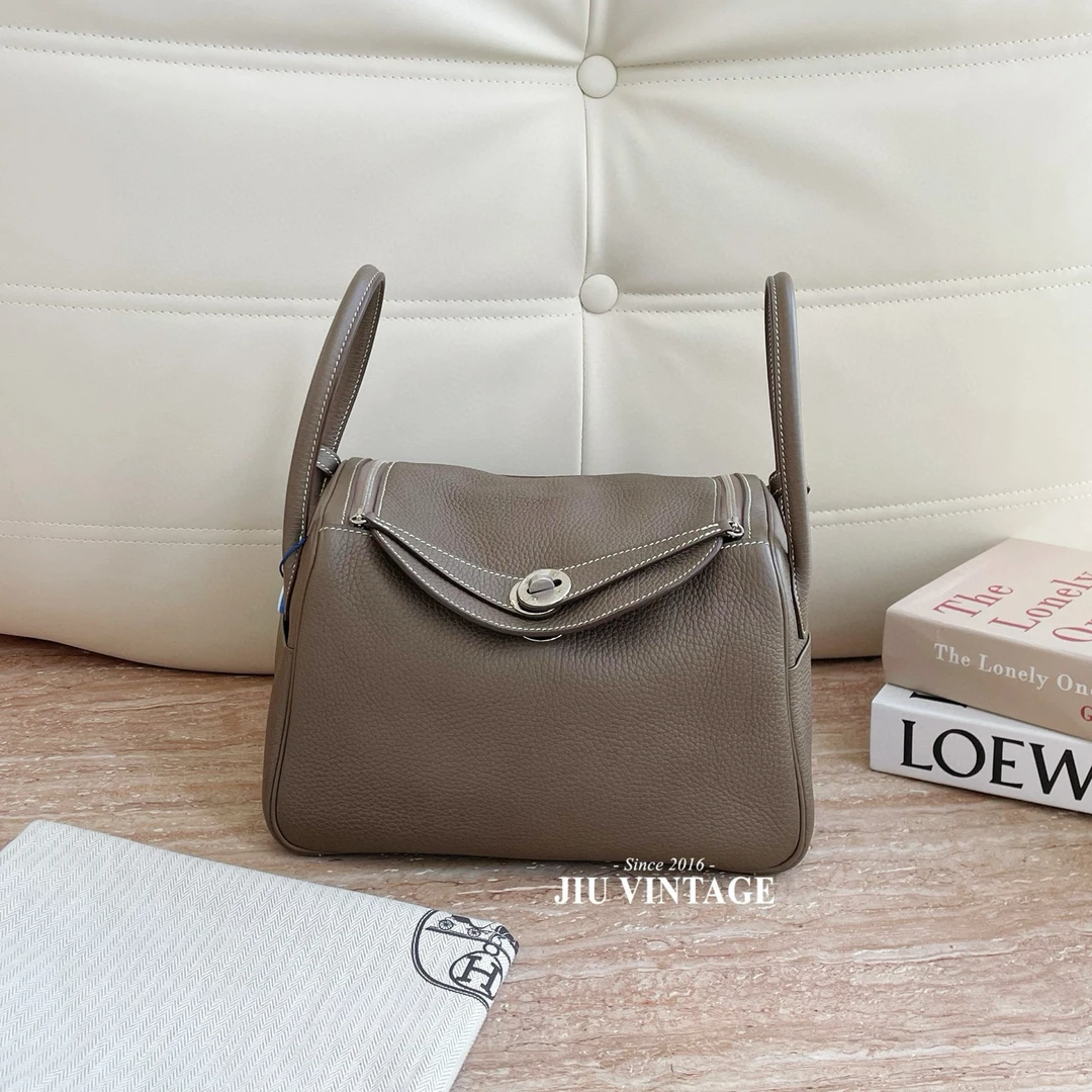 99新 Hermes/爱马仕 大象灰银扣lindy26Z刻防尘袋中检BJM2-7976