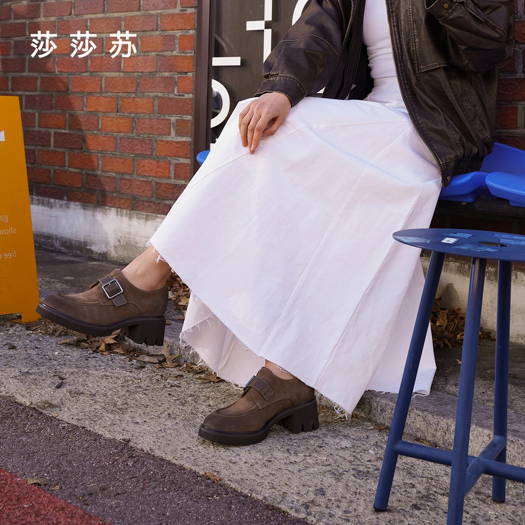 莎莎苏2025年秋季新款厚底增高方扣英伦风皮鞋女乐福鞋ZA65113-41
