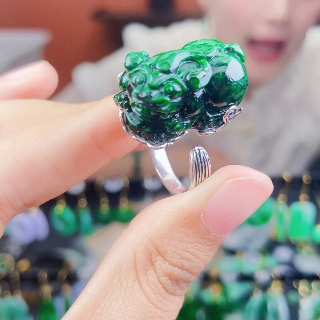 翡翠戒指银S925镶嵌饰品