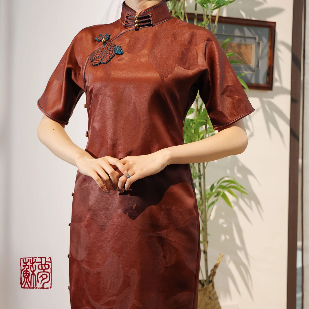 蘇夢【红粉世家】红云纱古法立领中式百搭旗袍0102615