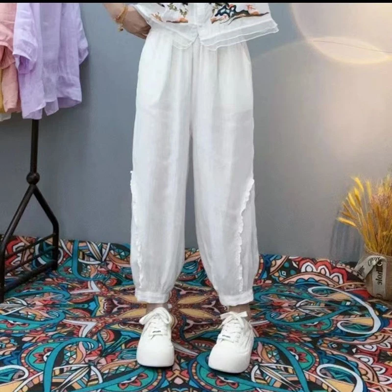 纯色百搭灯笼裤夏季薄款时尚宽松显瘦减龄I舒适透气休闲亚麻长裤