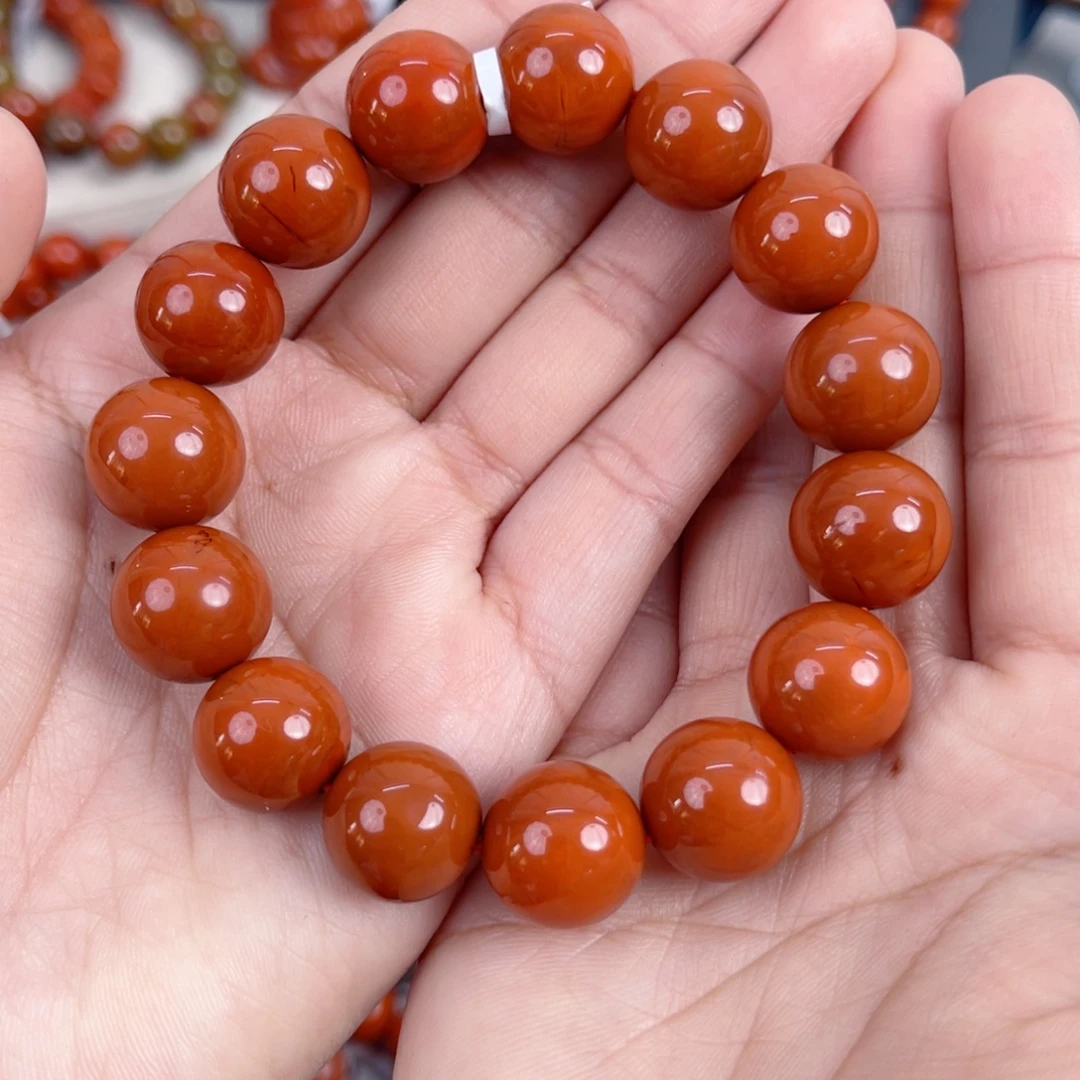 南红玛瑙未镶嵌瓦西柿子红火焰满肉单圈14mm