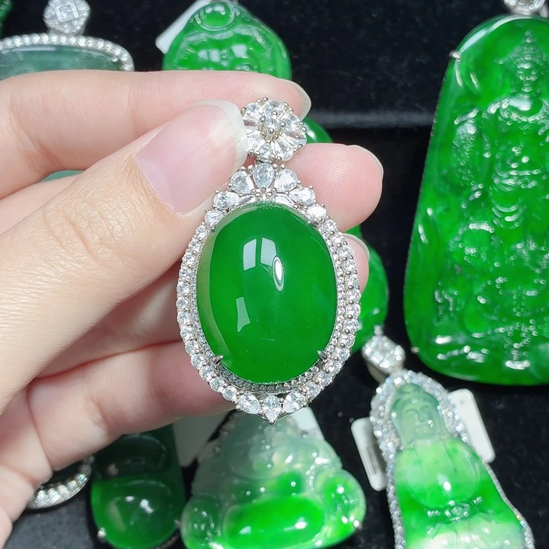 翡翠银S925镶嵌颈饰天然A货翡翠