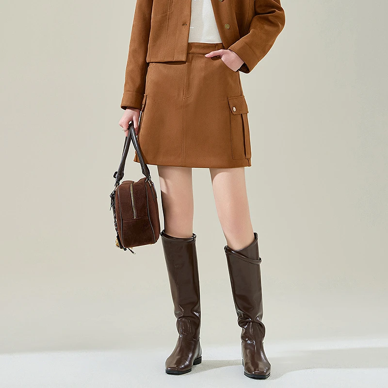 【艾美甄选】MOFAN摩凡春新款卡其棕半身裙MAB475044