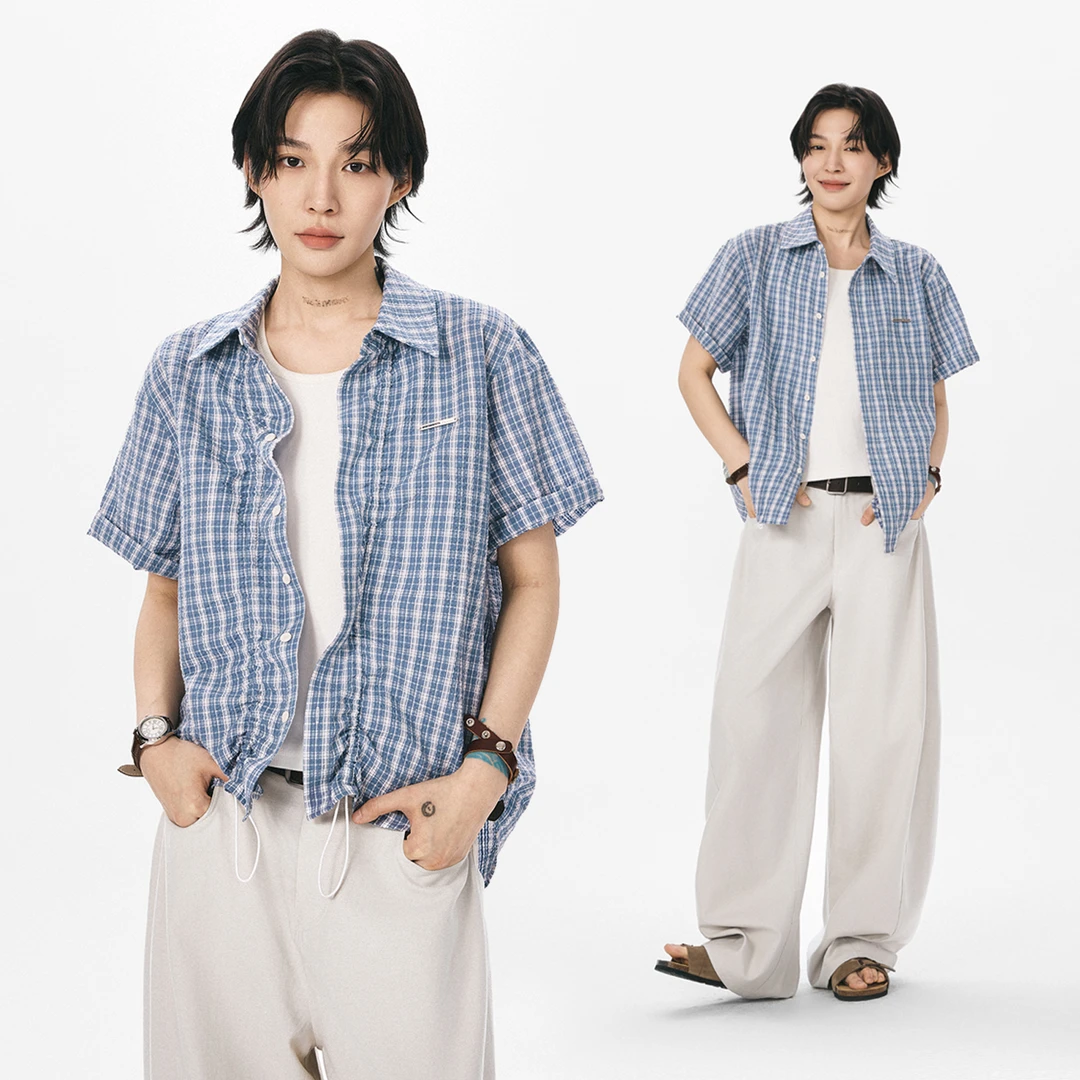 sameuoo 散养文化“幻褶”泡泡褶皱肌理感短袖夏季休闲高级感衬衫