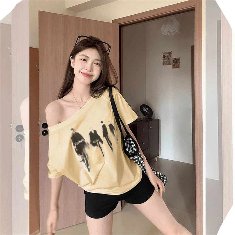 【ZHAP】夏季宽松短袖t恤女奶黄色韩版百搭简约厚实高街甜美显瘦