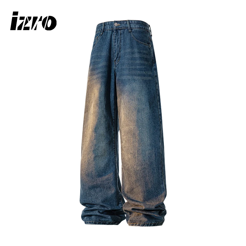 IZRO男女同款 新款百搭休闲男生复古水洗宽松时尚显高显瘦牛仔裤