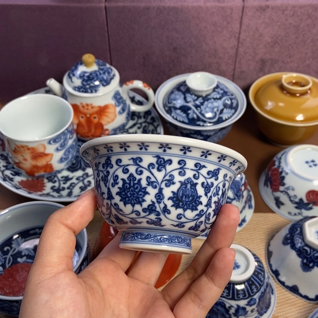 陶沐茗古韵青花缠枝莲压手杯