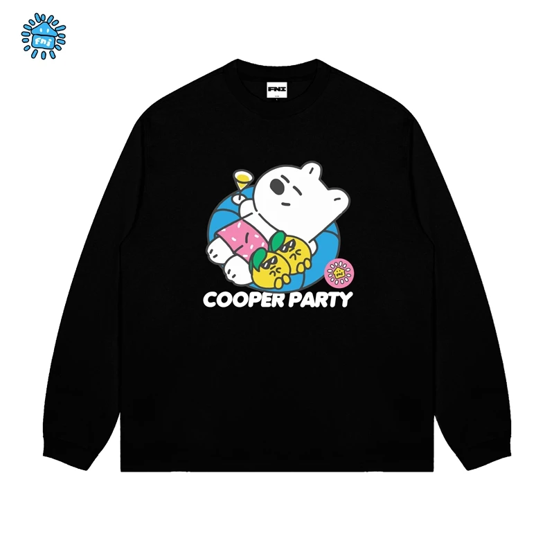 FNIcooper（快乐小狗）趣味卡通重磅纯棉长袖男女情侣T恤秋宽松发泡