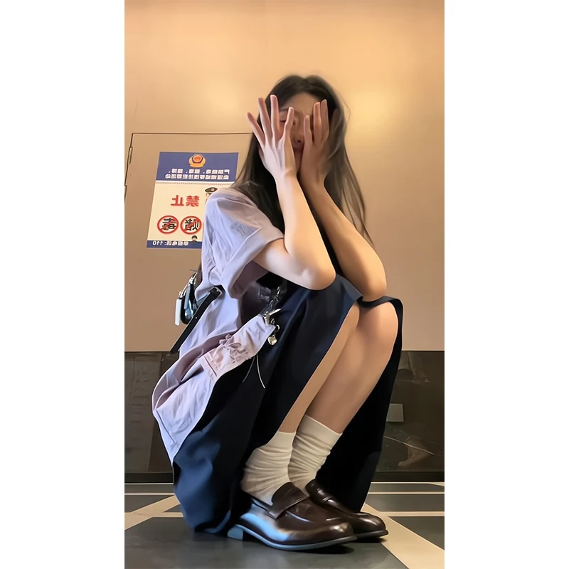 日系复古紫色衬衫短袖荷叶边衬衣外套学院风甜美上衣半身裙中裙女