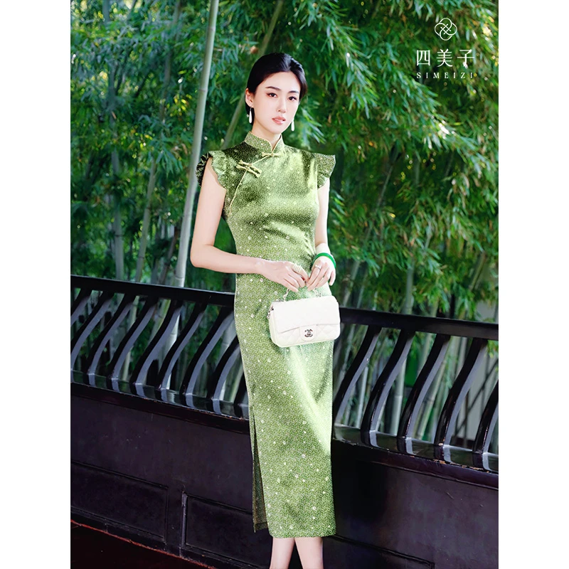 四美子【春涧】新款连衣裙新中式重磅印花旗袍裙少女小众女款