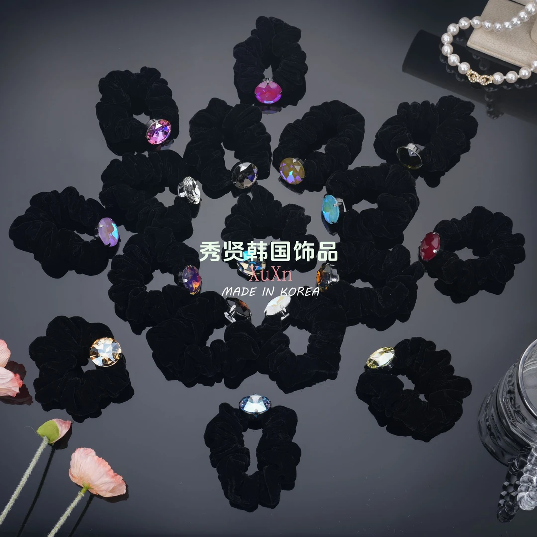 韩国天鹅绒圆盘钻爆款大肠发圈高弹力扎发头绳女成人发绳洋气发饰